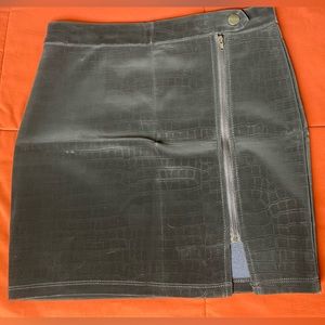 Black velvet croc mini skirt with slit